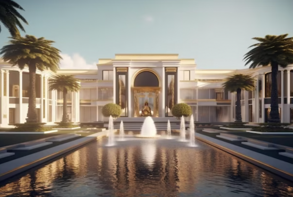 Villa dengan kolam renang dan air mancur seperti istana